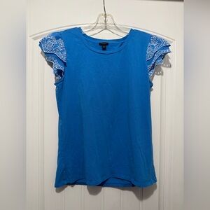 Ann Taylor Blue Eyelet Sleeve Women's Top, Size Small
